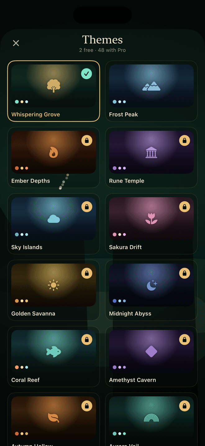 RuneDrop realm and theme selection screen